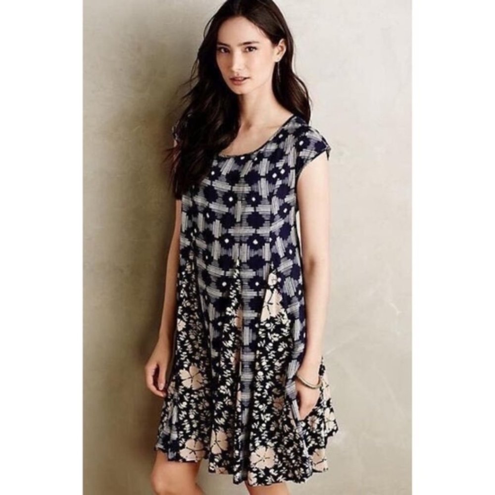 Anthropologie Maeve Indiga Blue Corset Back Swing Dress Size XS